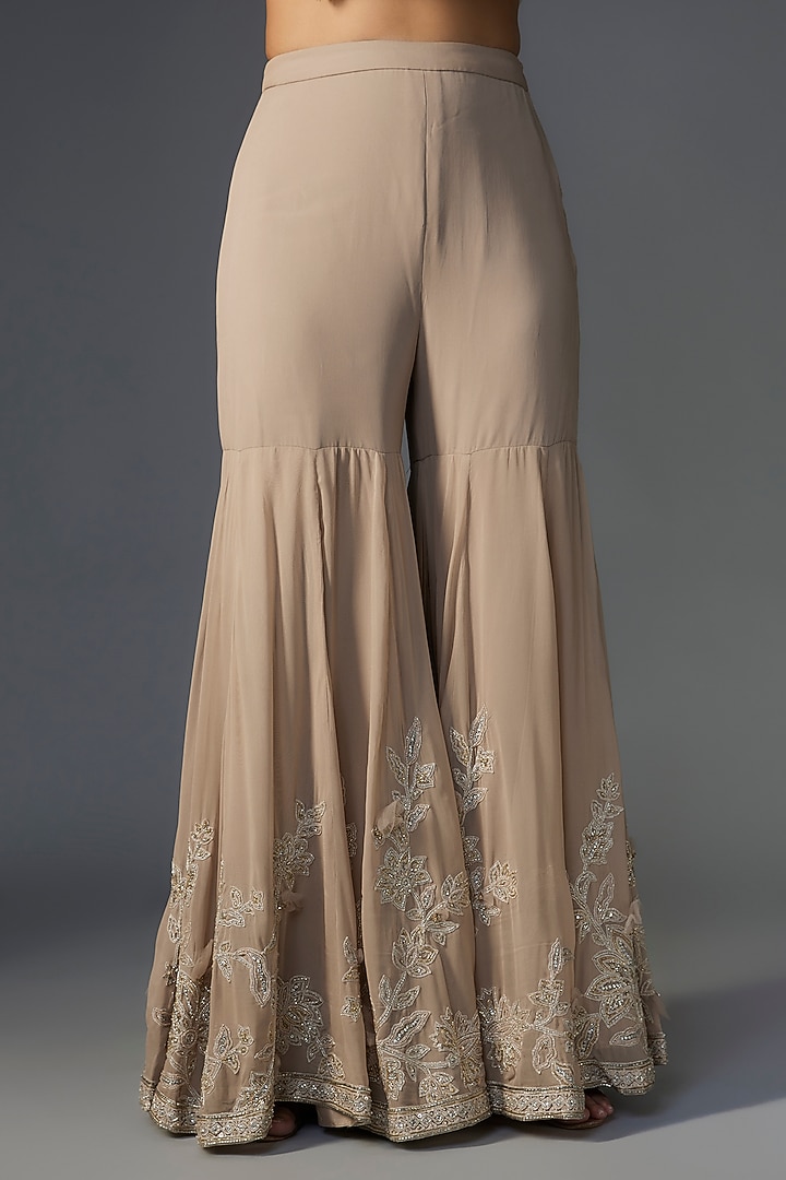 Dark Champagne Georgette Embroidered Gharara Set by Ridhi Mehra at Pernia's Pop Up Shop