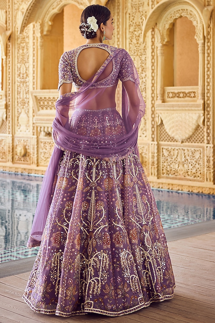 Lilac Organza Embroidered Bridal Lehenga Set by Ridhi Mehra at Pernia's Pop Up Shop