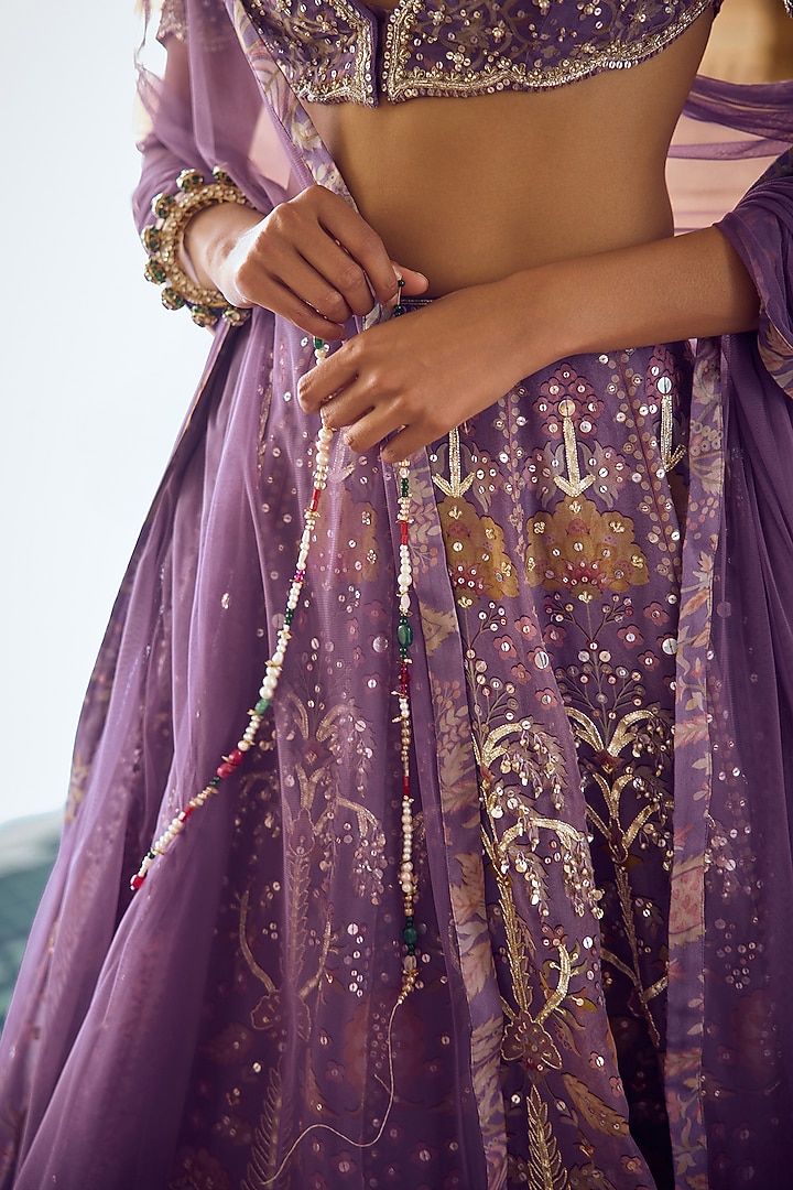 Lilac Organza Embroidered Bridal Lehenga Set by Ridhi Mehra at Pernia's Pop Up Shop