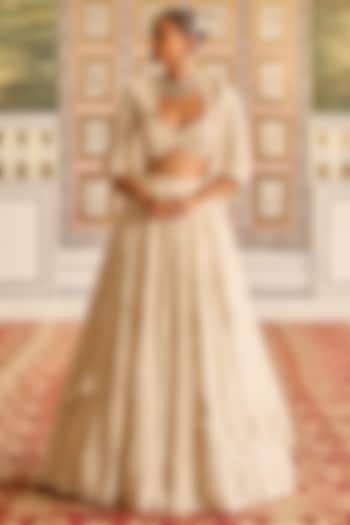 Ivory Organza Embroidered Bridal Lehenga Set by Ridhi Mehra at Pernia's Pop Up Shop