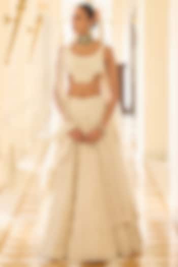 Ivory Organza Embroidered Bridal Lehenga Set by Ridhi Mehra at Pernia's Pop Up Shop