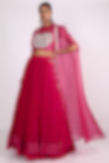 Fuchsia Embellished Skirt Set by Ridhi Mehra