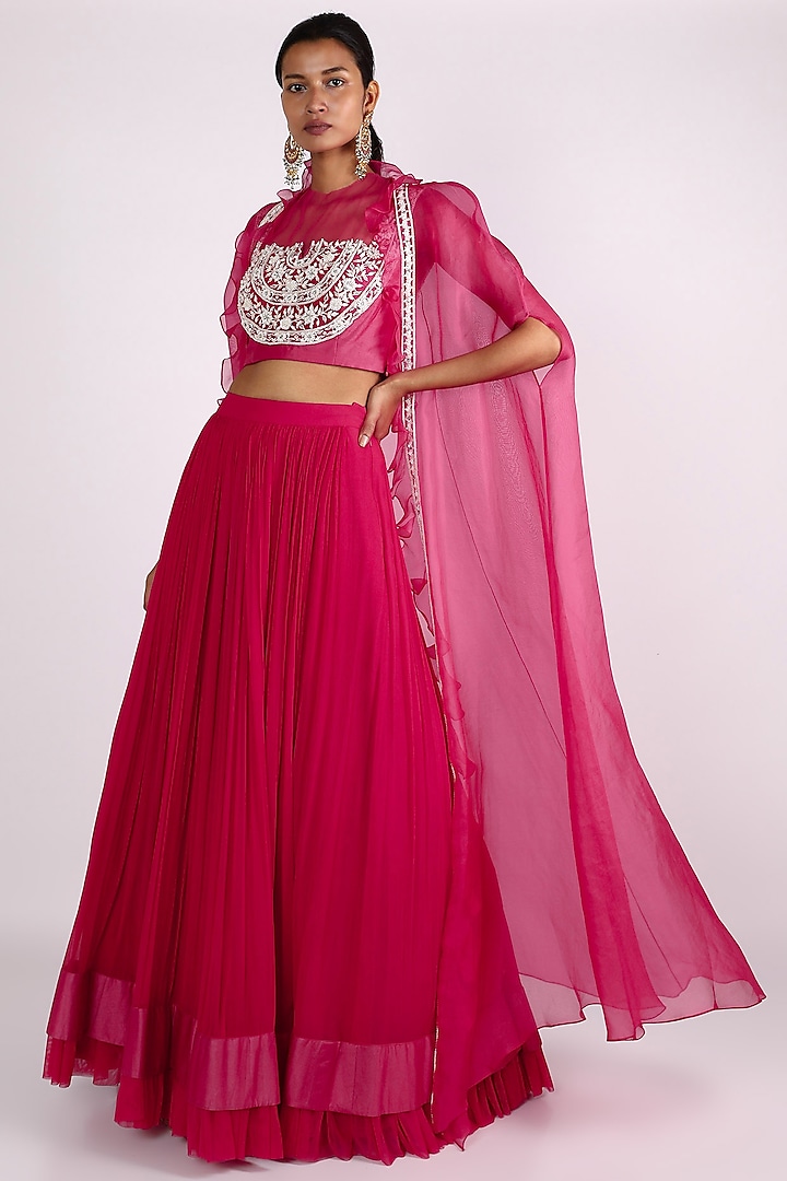 Fuchsia Embellished Skirt Set by Ridhi Mehra