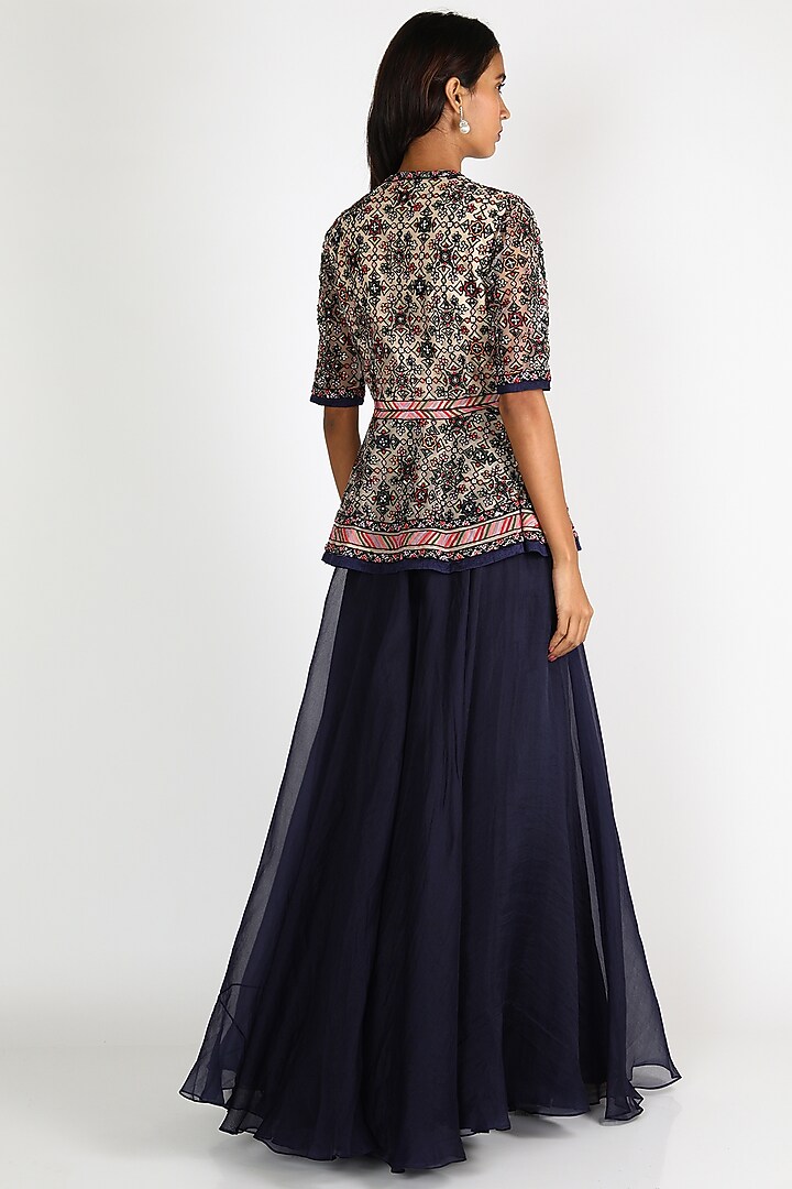 Blue Embroidered Bridal Sharara Set by Ridhi Mehra at Pernia's Pop Up Shop