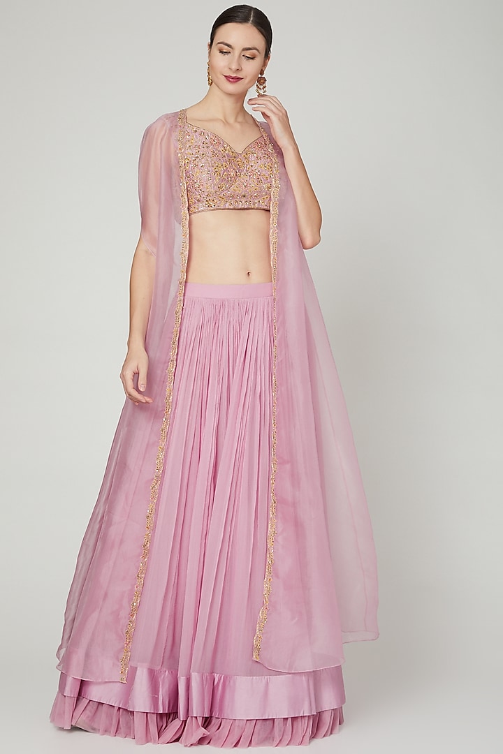 Dusty Pink Embroidered Skirt Set by Ridhi Mehra