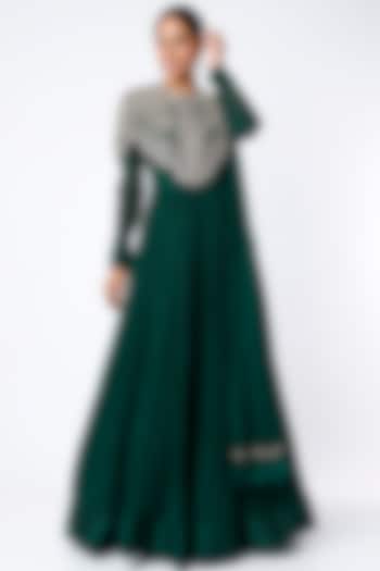 Emerald Green Embroidered Anarkali Set by Ridhi Mehra