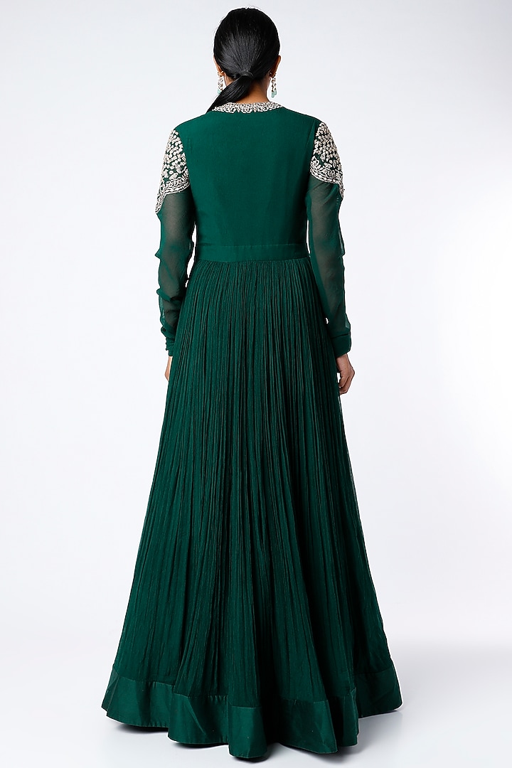 Emerald Green Embroidered Bridal Anarkali Set by Ridhi Mehra at Pernia's Pop Up Shop
