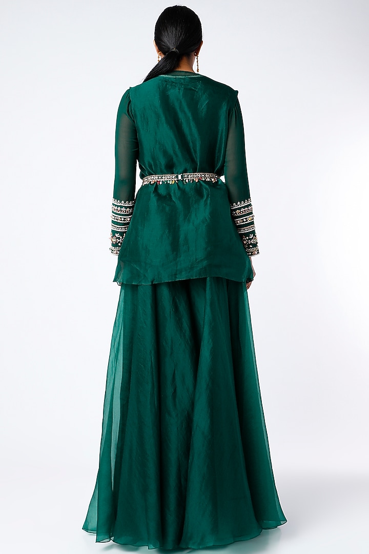 Emerald Green Organza Bridal Sharara Set by Ridhi Mehra at Pernia's Pop Up Shop