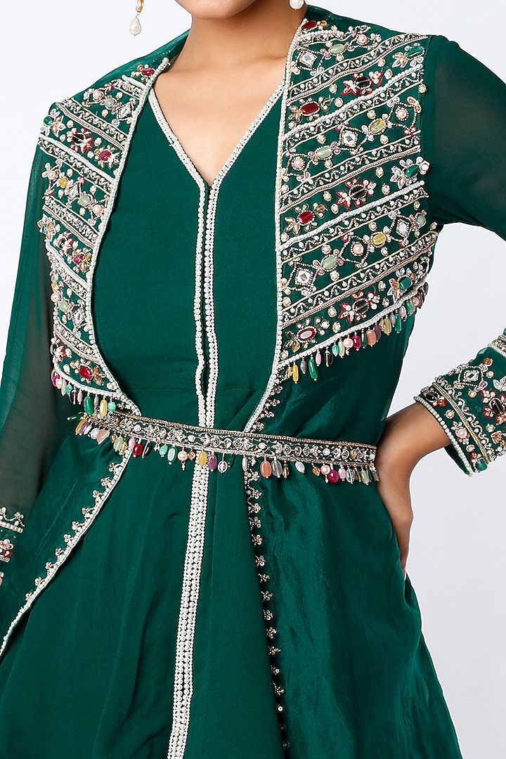 Emerald Green Organza Bridal Sharara Set by Ridhi Mehra at Pernia's Pop Up Shop