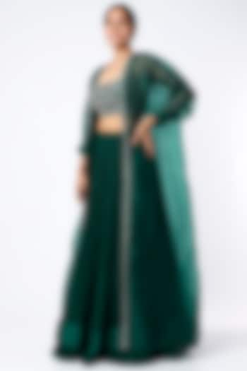 Emerald Green Ruched Skirt Set by Ridhi Mehra