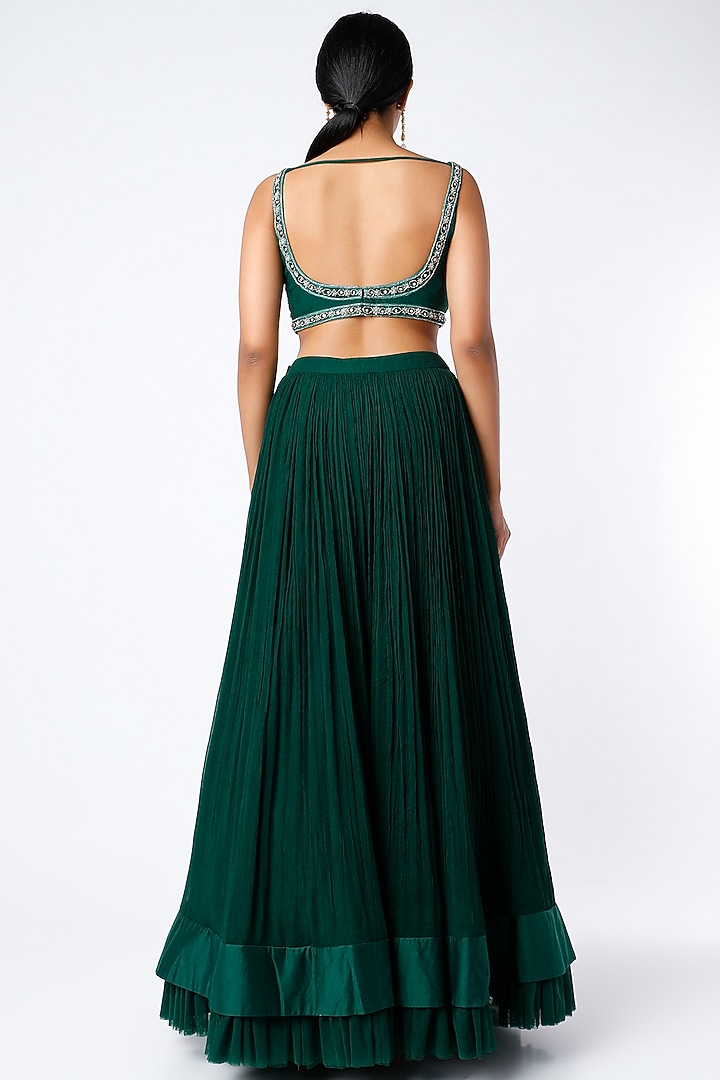 Emerald Green Ruched Skirt Set by Ridhi Mehra at Pernia's Pop Up Shop