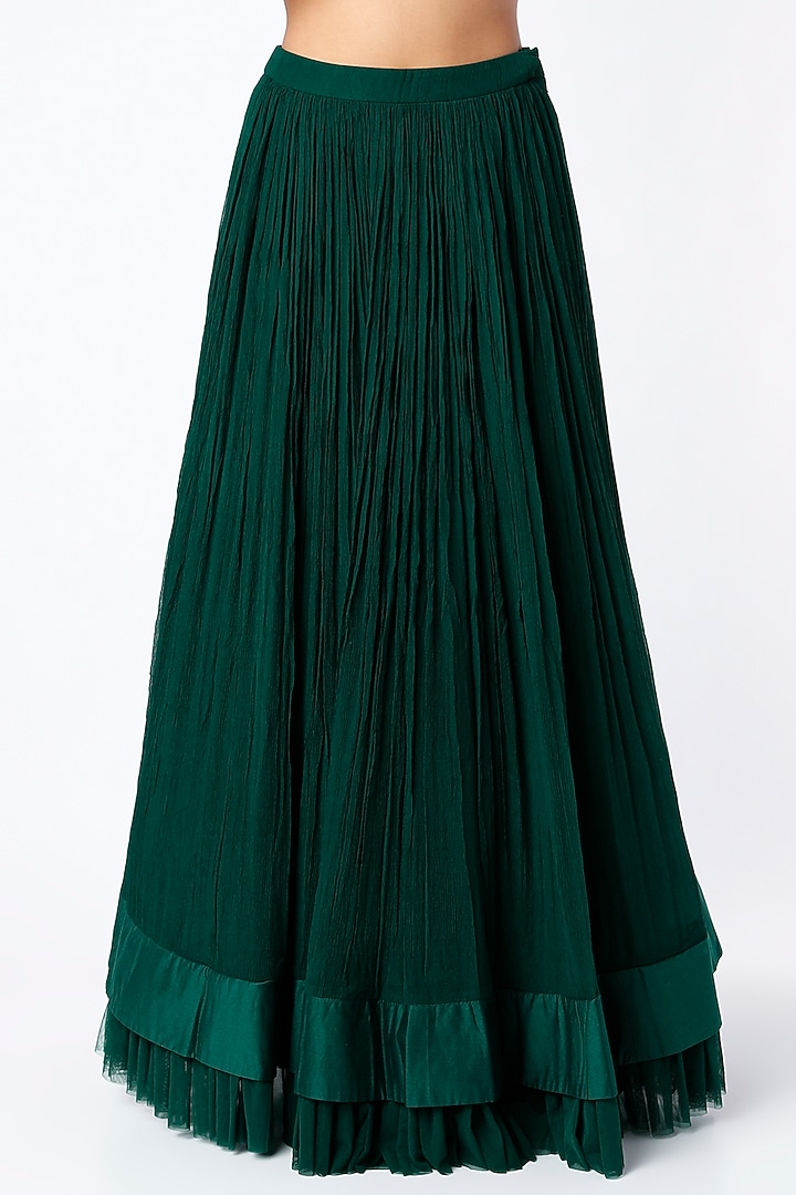Emerald Green Ruched Skirt Set by Ridhi Mehra at Pernia's Pop Up Shop