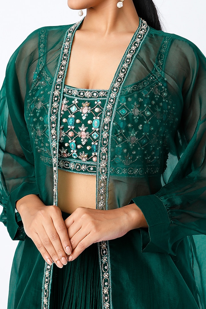 Emerald Green Ruched Skirt Set by Ridhi Mehra at Pernia's Pop Up Shop