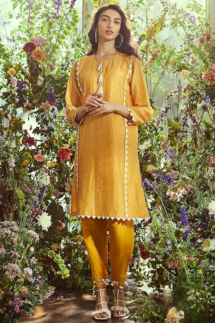 Bright Yellow Chanderi Pants by Ridhi Mehra Pret
