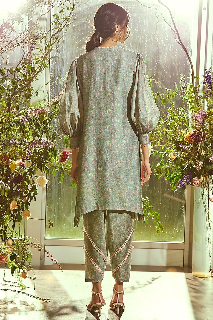 Morning Blue Printed Pants by Ridhi Mehra Pret at Pernia's Pop Up Shop