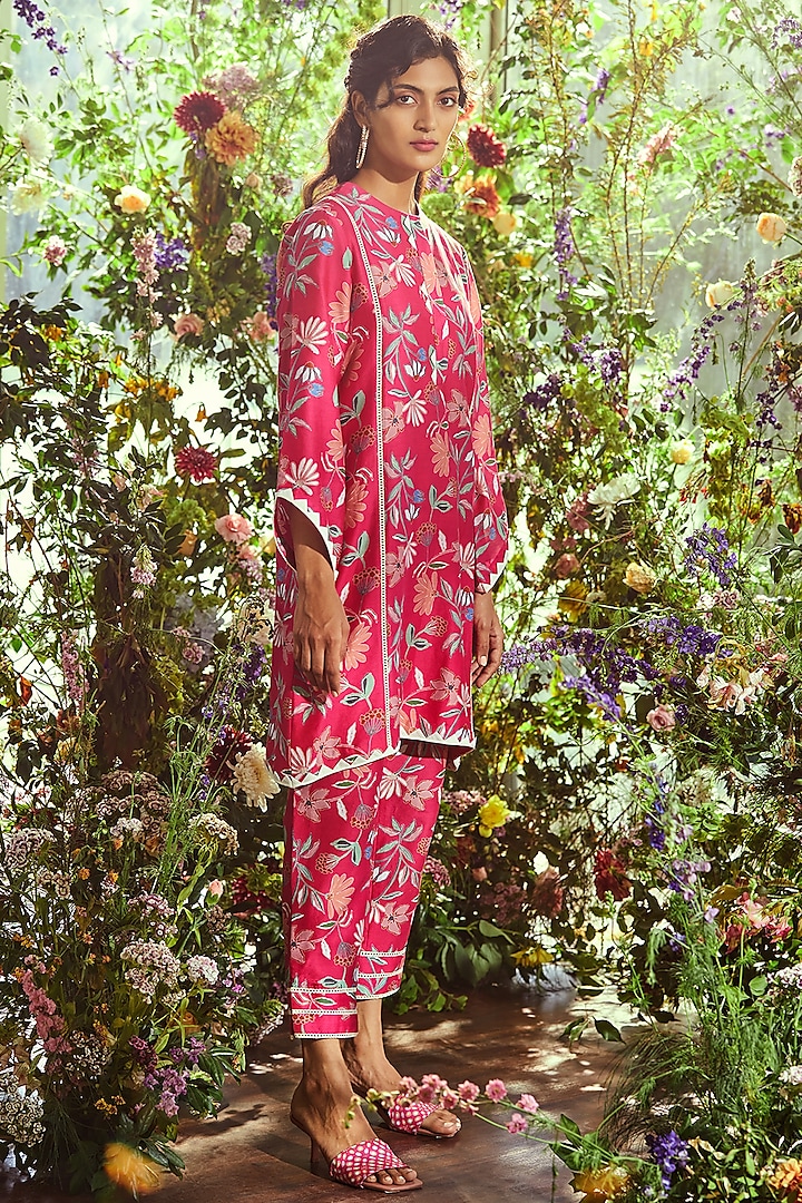Fuchsia Printed Pants by Ridhi Mehra Pret