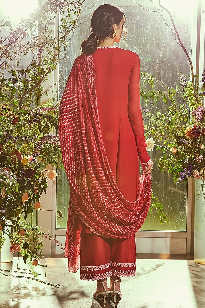 Red Chanderi Pants by Ridhi Mehra Pret at Pernia's Pop Up Shop