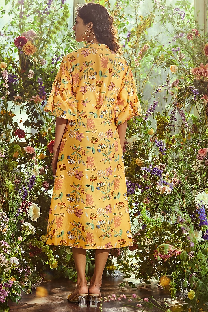 Bright Yellow Floral Printed Vacation Dress by Ridhi Mehra Pret at Pernia's Pop Up Shop