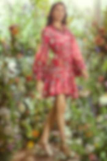 Neon Fuchsia Floral Printed Summer Dress by Ridhi Mehra Pret at Pernia's Pop Up Shop