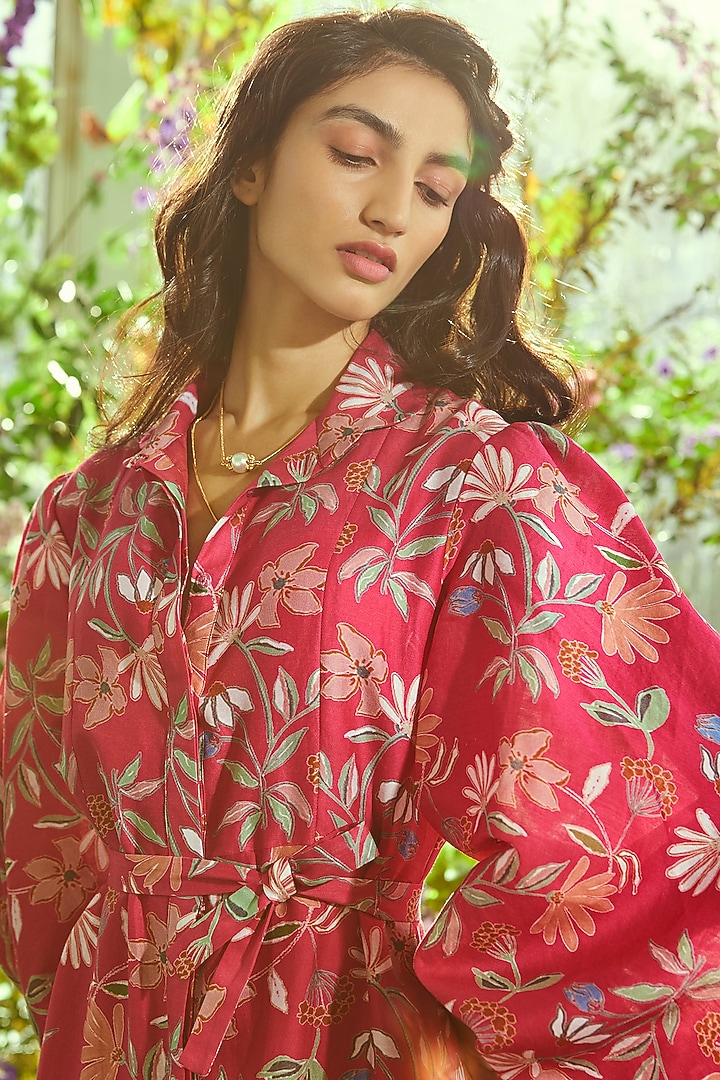 Neon Fuchsia Floral Printed Vacation Dress by Ridhi Mehra Pret at Pernia's Pop Up Shop