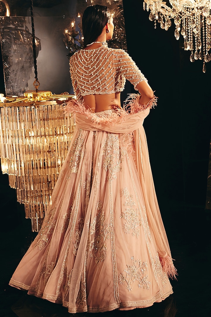 Beige Pink Embellished Bridal Lehenga Set by Ridhi Mehra at Pernia's Pop Up Shop