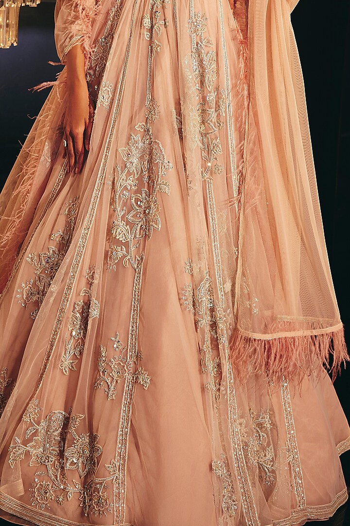Beige Pink Embellished Bridal Lehenga Set by Ridhi Mehra at Pernia's Pop Up Shop