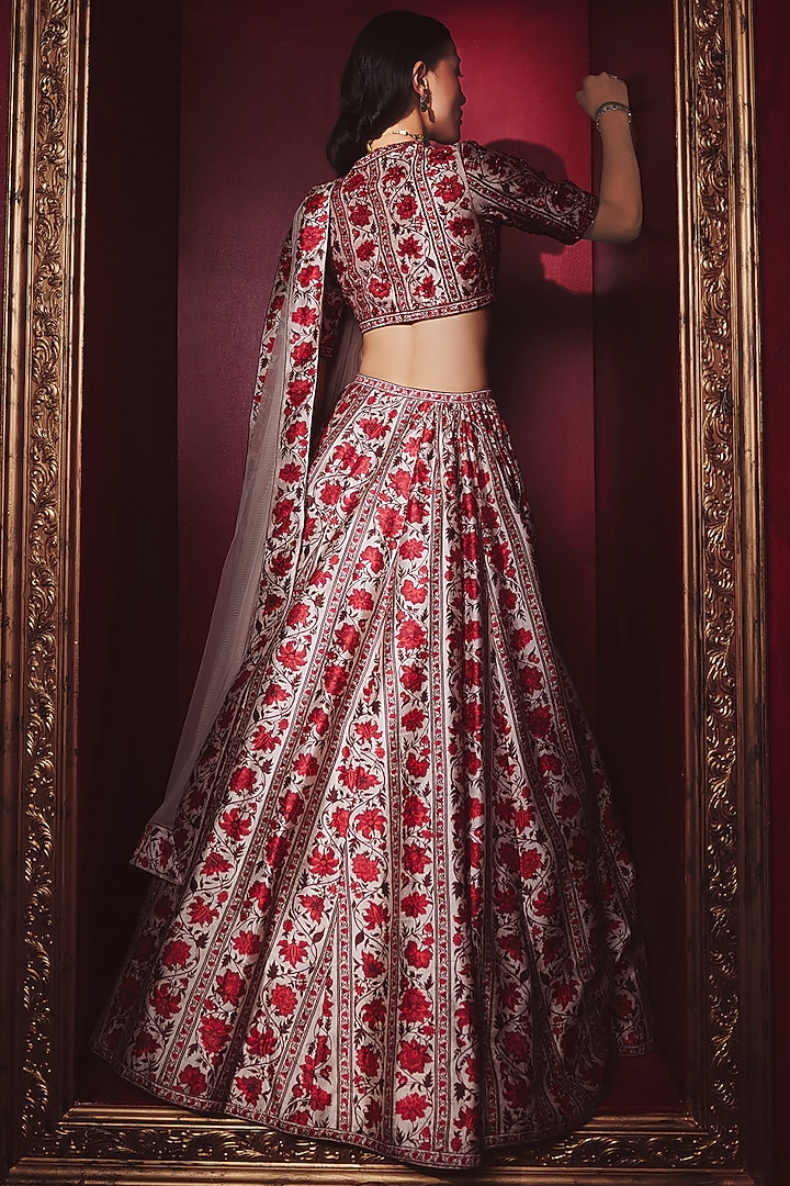 Beige & Red Printed Wedding Lehenga Set by Ridhi Mehra at Pernia's Pop Up Shop