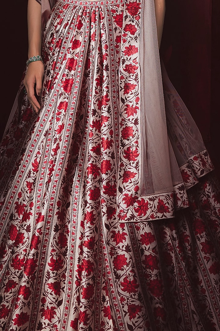 Beige & Red Printed Wedding Lehenga Set by Ridhi Mehra at Pernia's Pop Up Shop