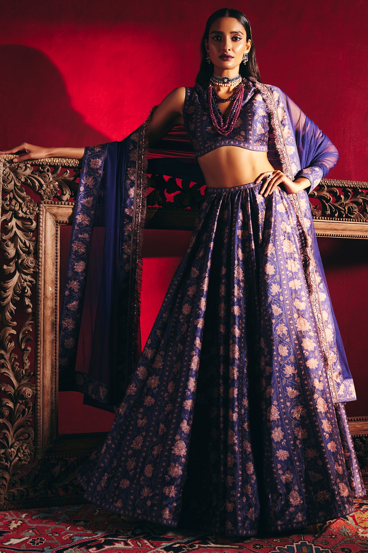RI Ritu Kumar Red & Black Floral Print Lehenga Set – Saris and Things