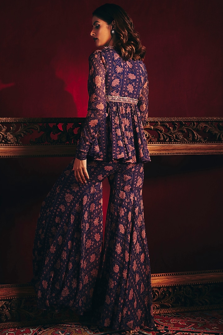 Purple Navy Printed Gharara Set by Ridhi Mehra at Pernia's Pop Up Shop