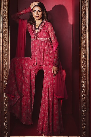 Fuchsia Printed Gharara Set by Ridhi Mehra