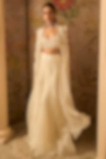 Ivory Organza Embroidered Jacket Set by Ridhi Mehra at Pernia's Pop Up Shop