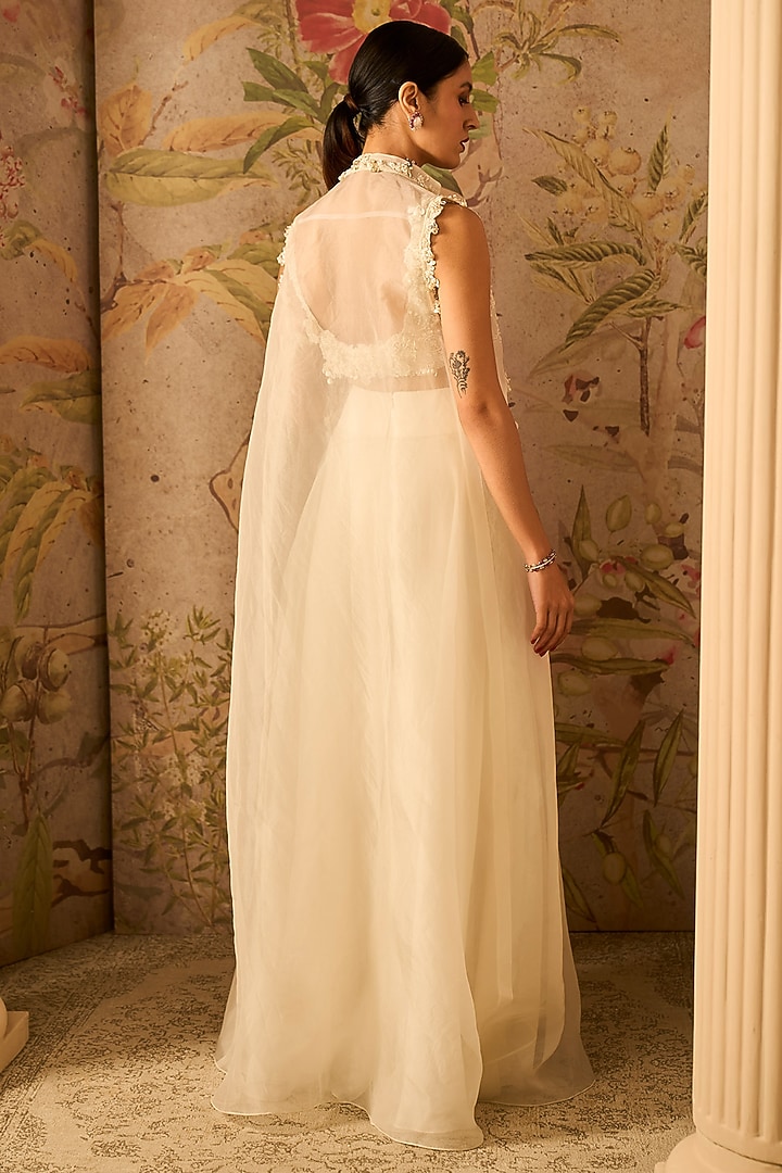 Ivory Organza Embroidered Jacket Set by Ridhi Mehra at Pernia's Pop Up Shop