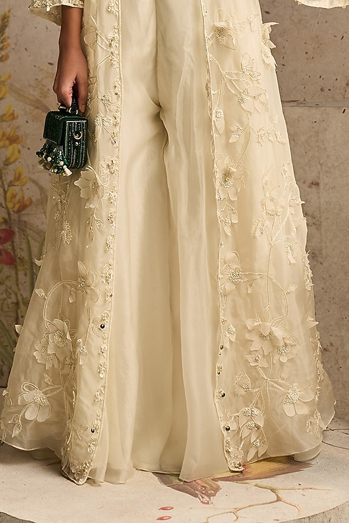 Ivory Organza 3D Embroidered Jacket Set by Ridhi Mehra at Pernia's Pop Up Shop