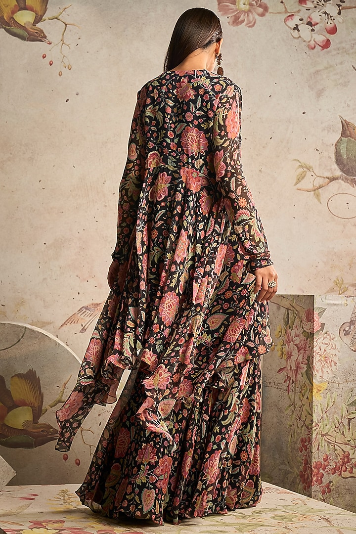 Black Chiffon Printed Gharara Set by Ridhi Mehra at Pernia's Pop Up Shop