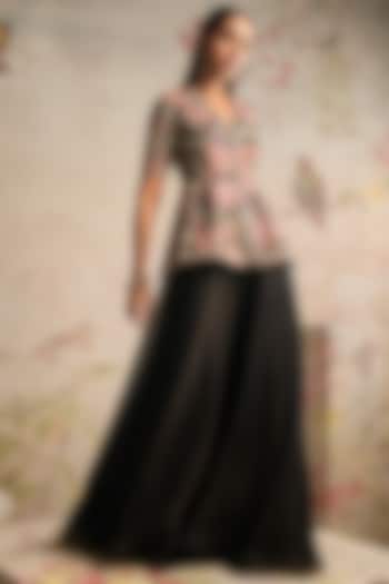 Black Organza Flared Bridal Sharara Set by Ridhi Mehra at Pernia's Pop Up Shop