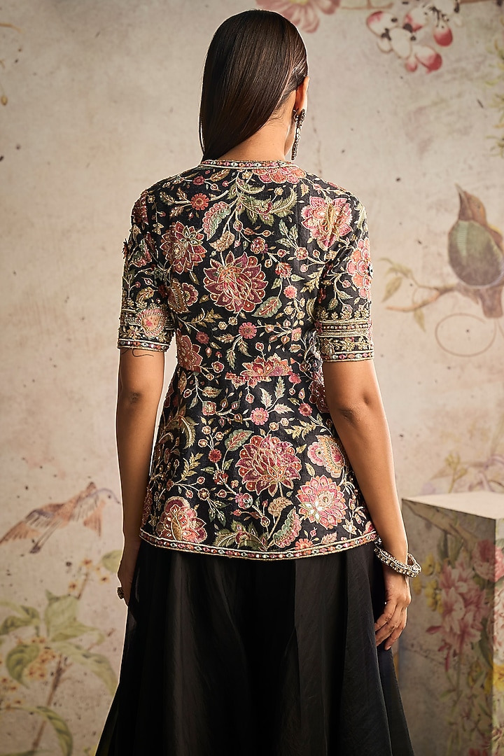 Black Organza Flared Bridal Sharara Set by Ridhi Mehra at Pernia's Pop Up Shop