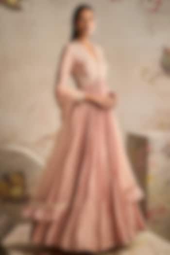 Dusty Pink Fine Silk Embroidered Anarkali Set by Ridhi Mehra