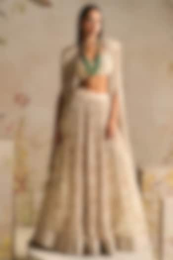 Ivory Chiffon Printed Skirt Set by Ridhi Mehra at Pernia's Pop Up Shop