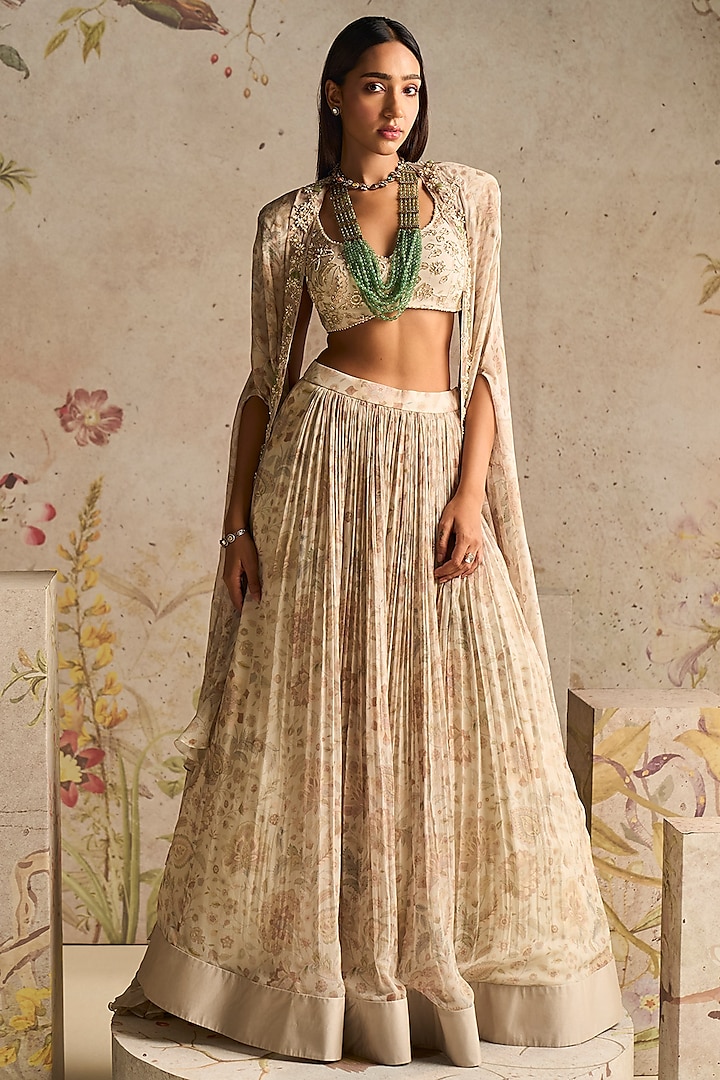 Ivory Chiffon Printed Skirt Set by Ridhi Mehra at Pernia's Pop Up Shop