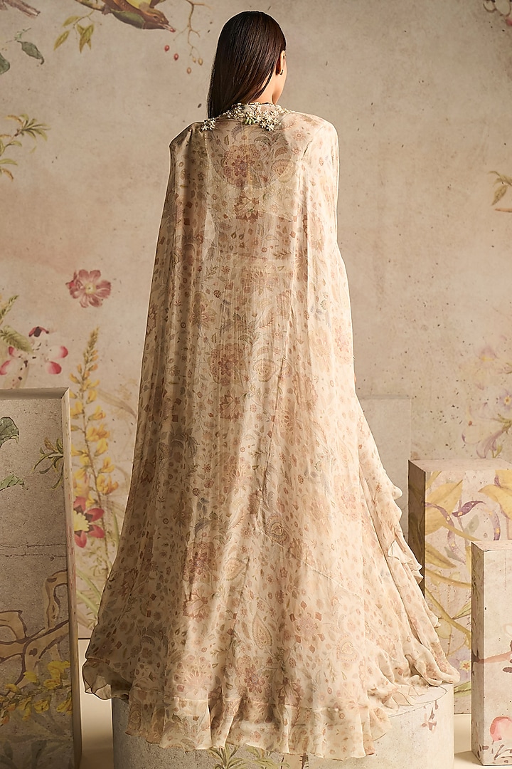 Ivory Chiffon Printed Skirt Set by Ridhi Mehra at Pernia's Pop Up Shop