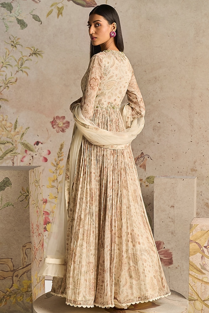 Ivory Chiffon Printed Bridal Anarkali Set by Ridhi Mehra at Pernia's Pop Up Shop