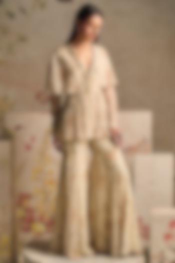 Ivory Chiffon Printed Gharara Set by Ridhi Mehra at Pernia's Pop Up Shop