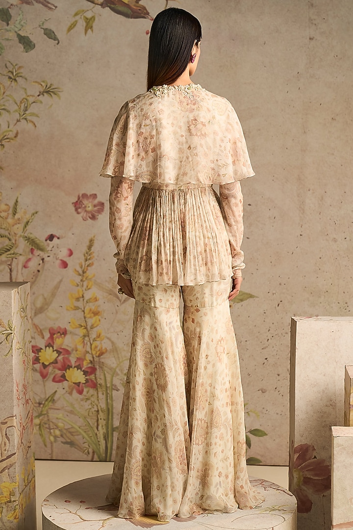 Ivory Chiffon Printed Gharara Set by Ridhi Mehra at Pernia's Pop Up Shop