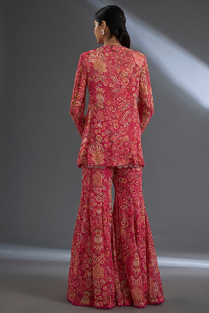 Fuschia Georgette Printed Jacket Set by Ridhi Mehra at Pernia's Pop Up Shop