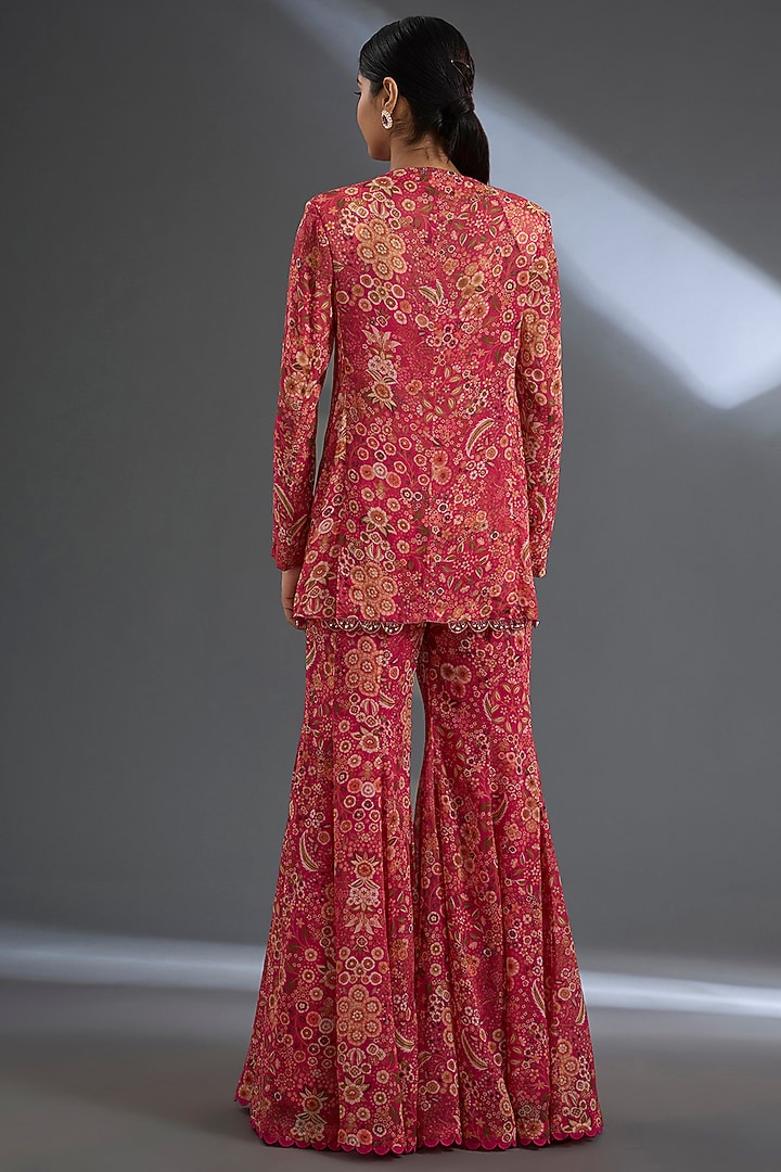 Fuchsia Georgette Flared Pant Set by Ridhi Mehra at Pernia's Pop Up Shop