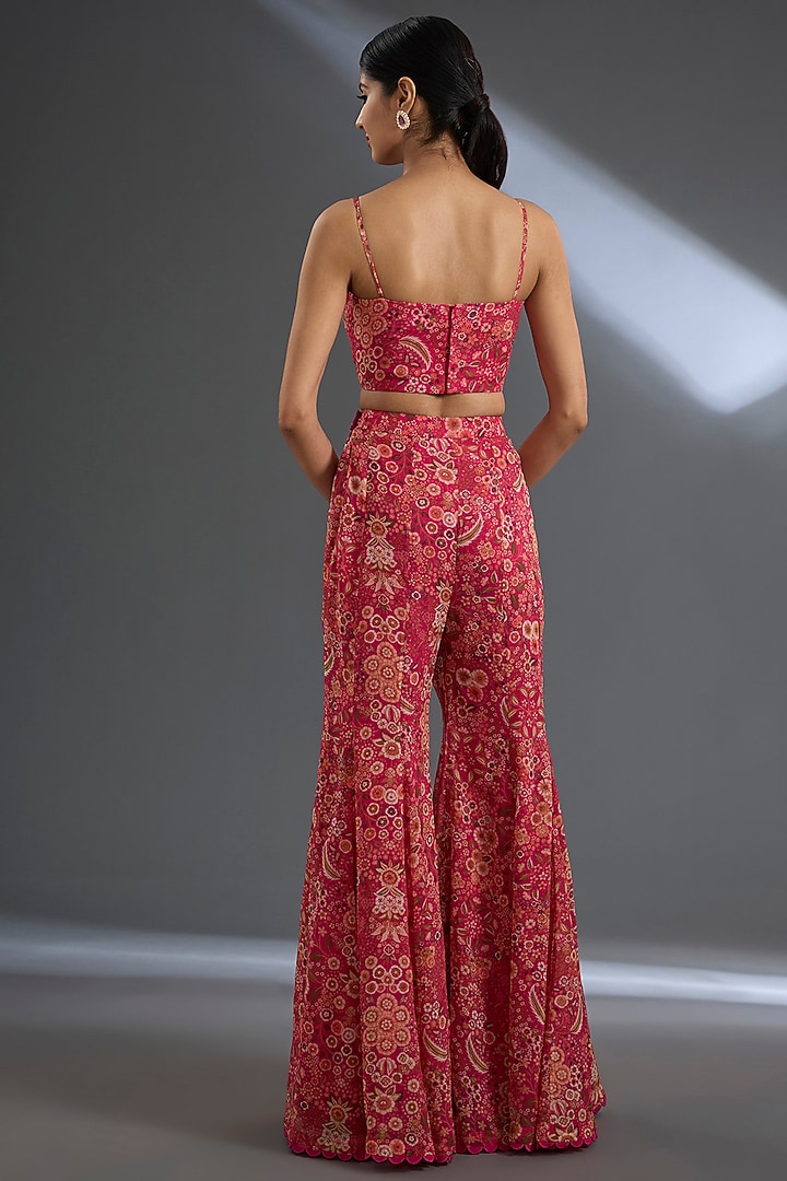 Fuchsia Georgette Flared Pant Set by Ridhi Mehra at Pernia's Pop Up Shop