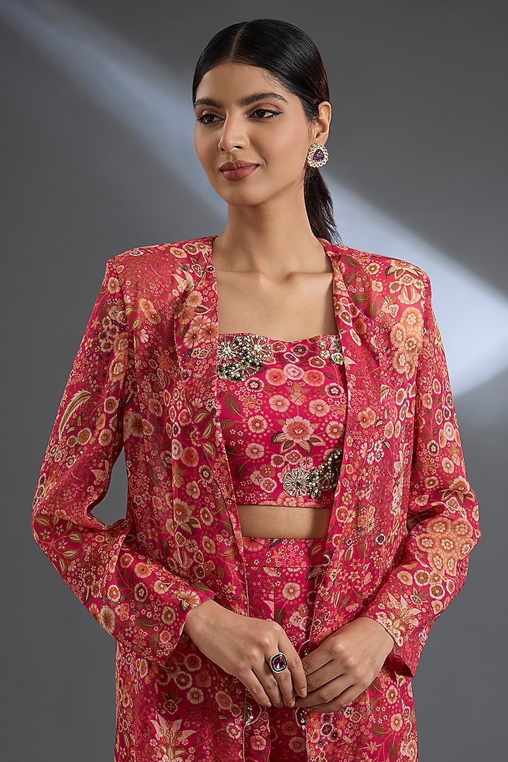 Fuchsia Georgette Flared Pant Set by Ridhi Mehra at Pernia's Pop Up Shop