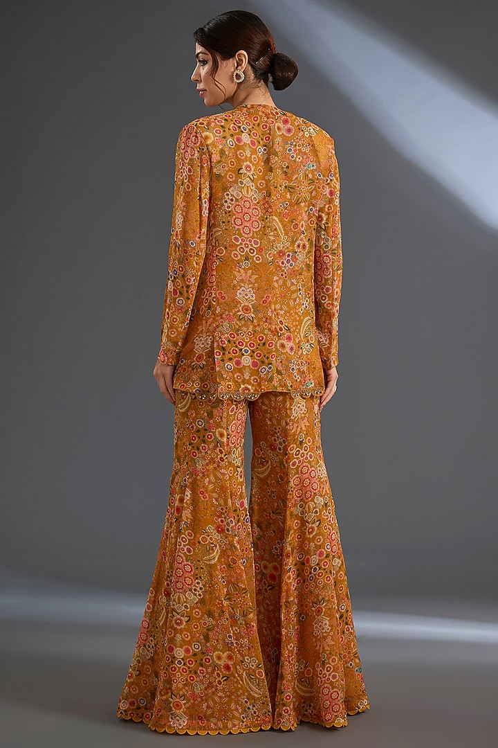 Yellow Georgette Printed Jacket Set by Ridhi Mehra at Pernia's Pop Up Shop