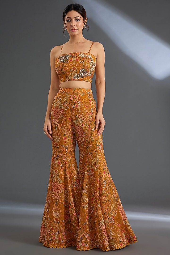 Yellow Georgette Printed Jacket Set by Ridhi Mehra at Pernia's Pop Up Shop